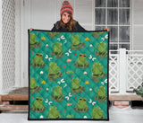Cute Frog Dragonfly Design Pattern Premium Quilt