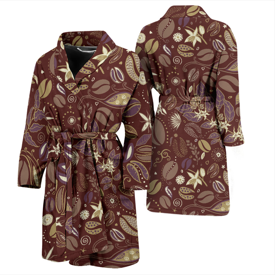 Coffee Bean Flower Pattern Men'S Bathrobe