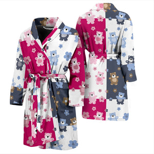 Teddy Bear Pattern Print Design 03 Men's Bathrobe