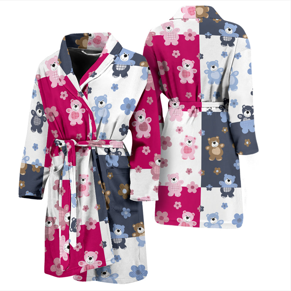 Teddy Bear Pattern Print Design 03 Men's Bathrobe