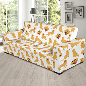 Golden Retriever Pattern Print Design 05 Sofa Slipcover