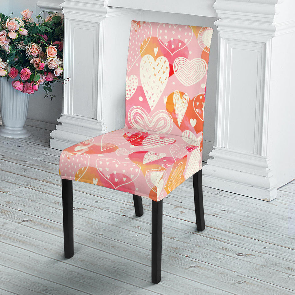 Hand Drawn Heart Design Pattern Dining Chair Slipcover