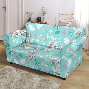 Cute Koalas Blue Background Pattern Loveseat Couch Slipcover