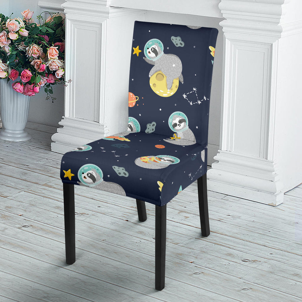 Cute Sloth Astronaut Star Planet Rocket Pattern Dining Chair Slipcover