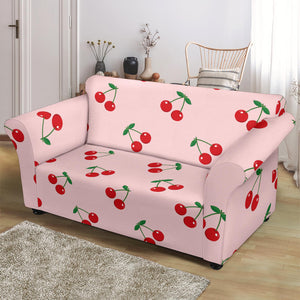 Cherry Pattern Pink Background Loveseat Couch Slipcover