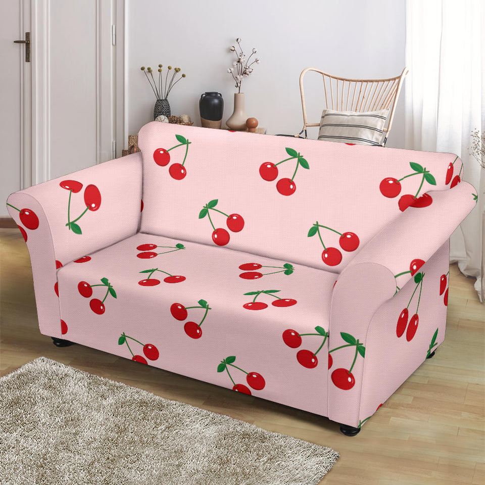 Cherry Pattern Pink Background Loveseat Couch Slipcover