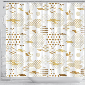 Beautiful Gold Japanese Pattern Shower Curtain Fulfilled In US