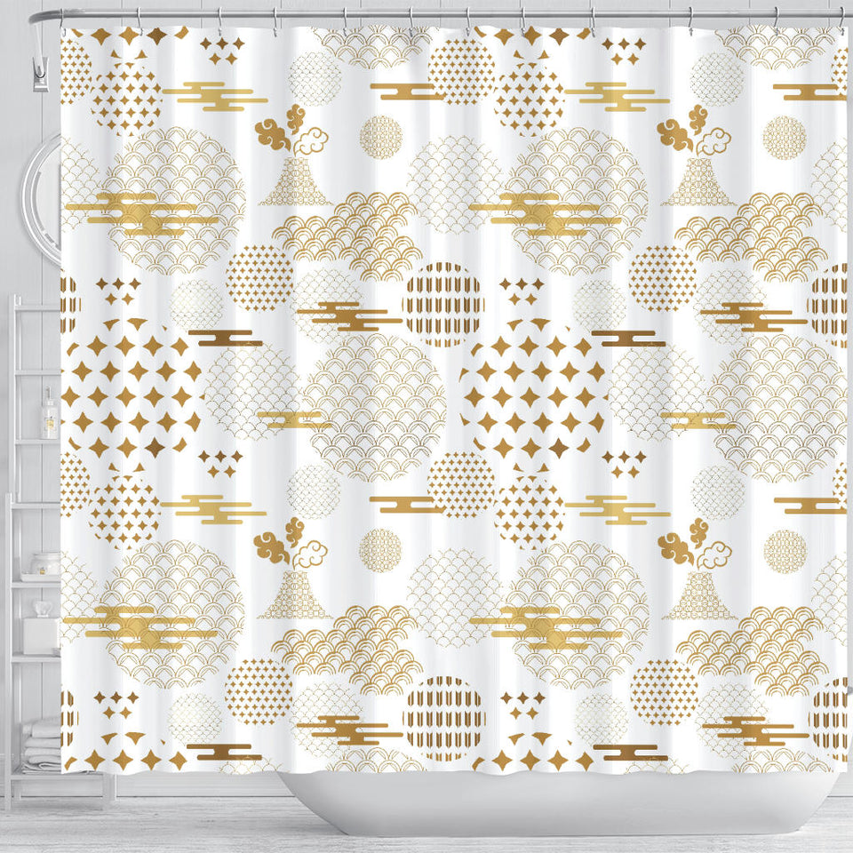 Beautiful Gold Japanese Pattern Shower Curtain Fulfilled In US