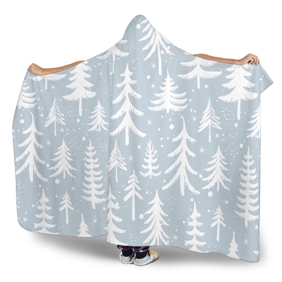 Christmas Tree Winter Forest Pattern Hooded Blanket