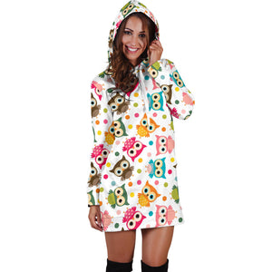 Color Cute Owl Pattern Women'S Hoodie Dress