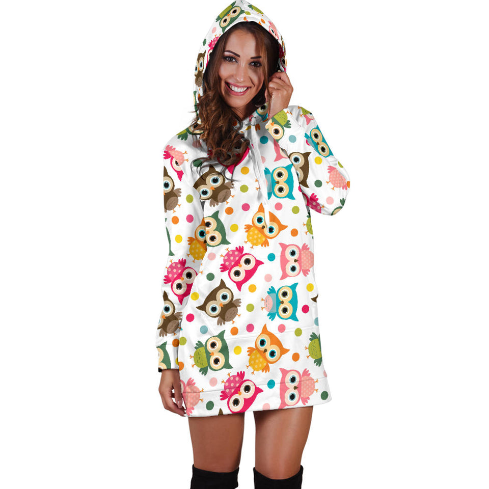 Color Cute Owl Pattern Women'S Hoodie Dress