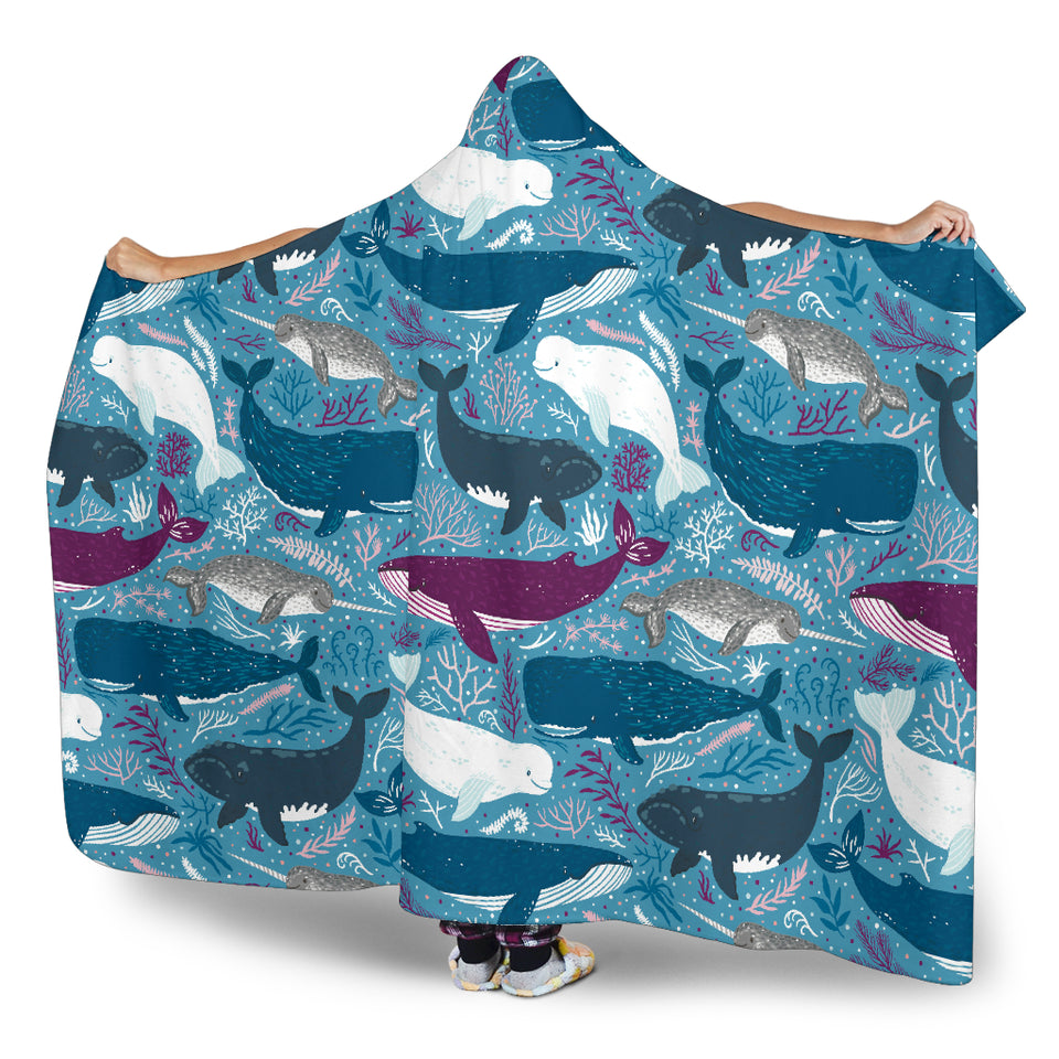 Whale Design Pattern Hooded Blanket