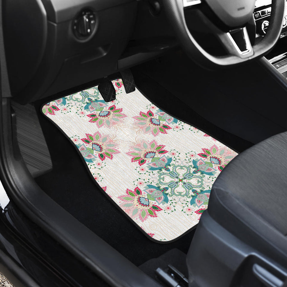 Square Floral Indian Flower Pattern Front And Back Car Mats