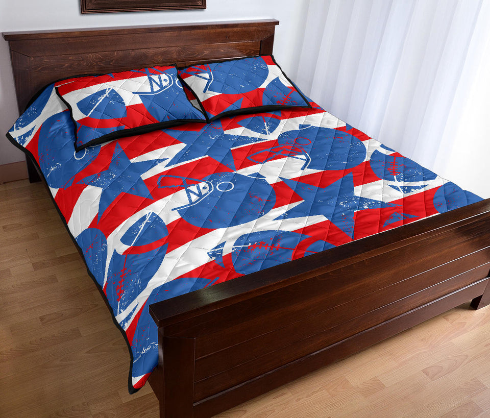 American football ball star stripes pattern Quilt Bed Set