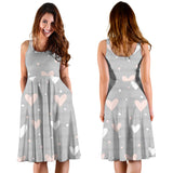 Heart Pattern Gray Background Sleeveless Midi Dress