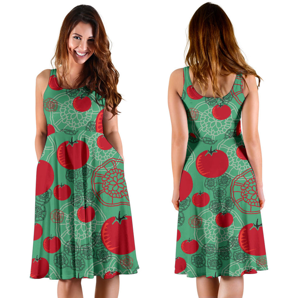 Tomato Design Pattern Sleeveless Midi Dress