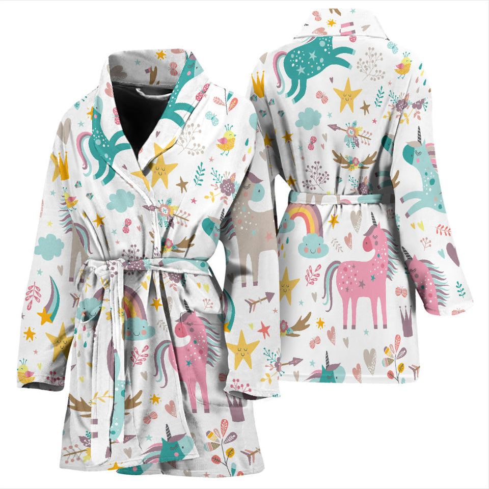 Colorful Unicorn Pattern Women'S Bathrobe
