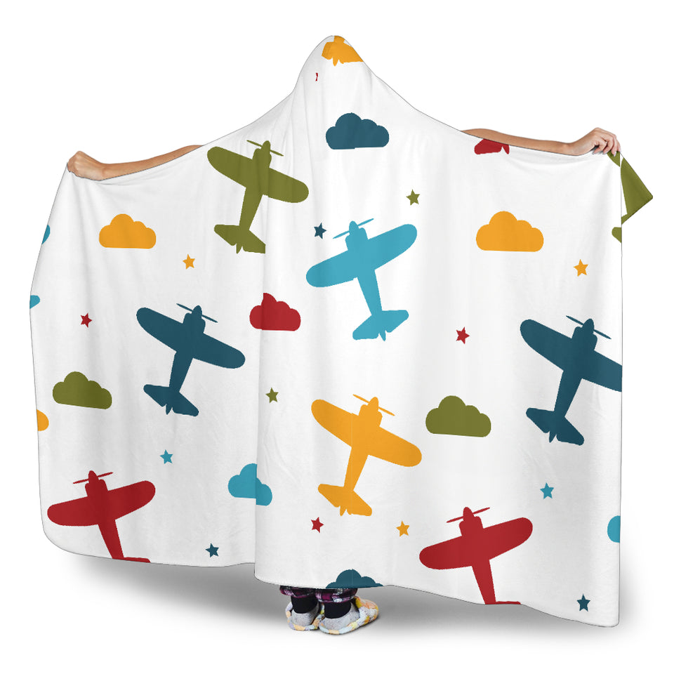 Airplane Star Cloud Colorful Hooded Blanket