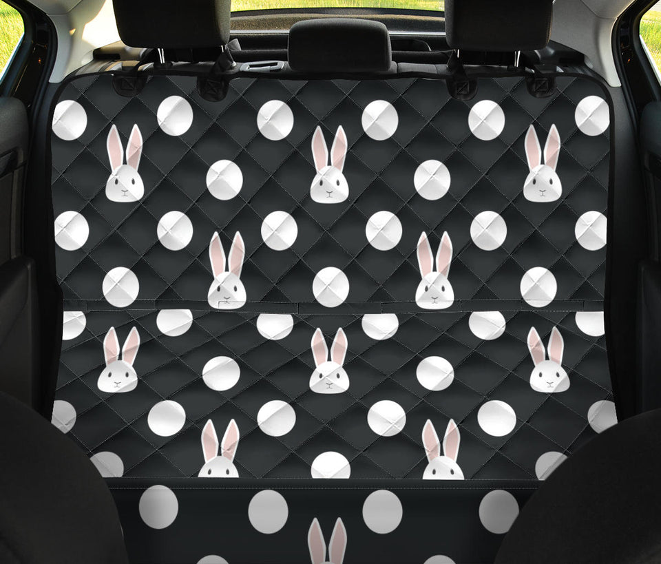 Cute White Rabbit Polka Dots Black Background Dog Car Seat Covers