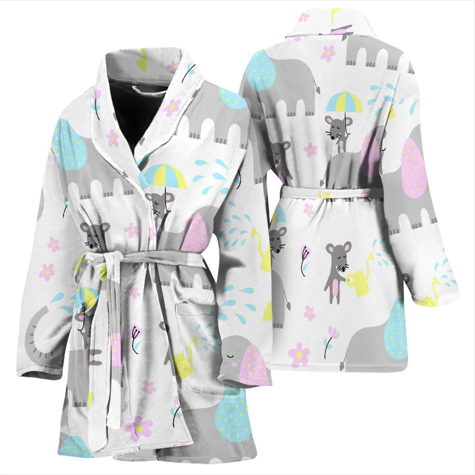 Cute Elephant Mouse Pattern Women'S Bathrobe