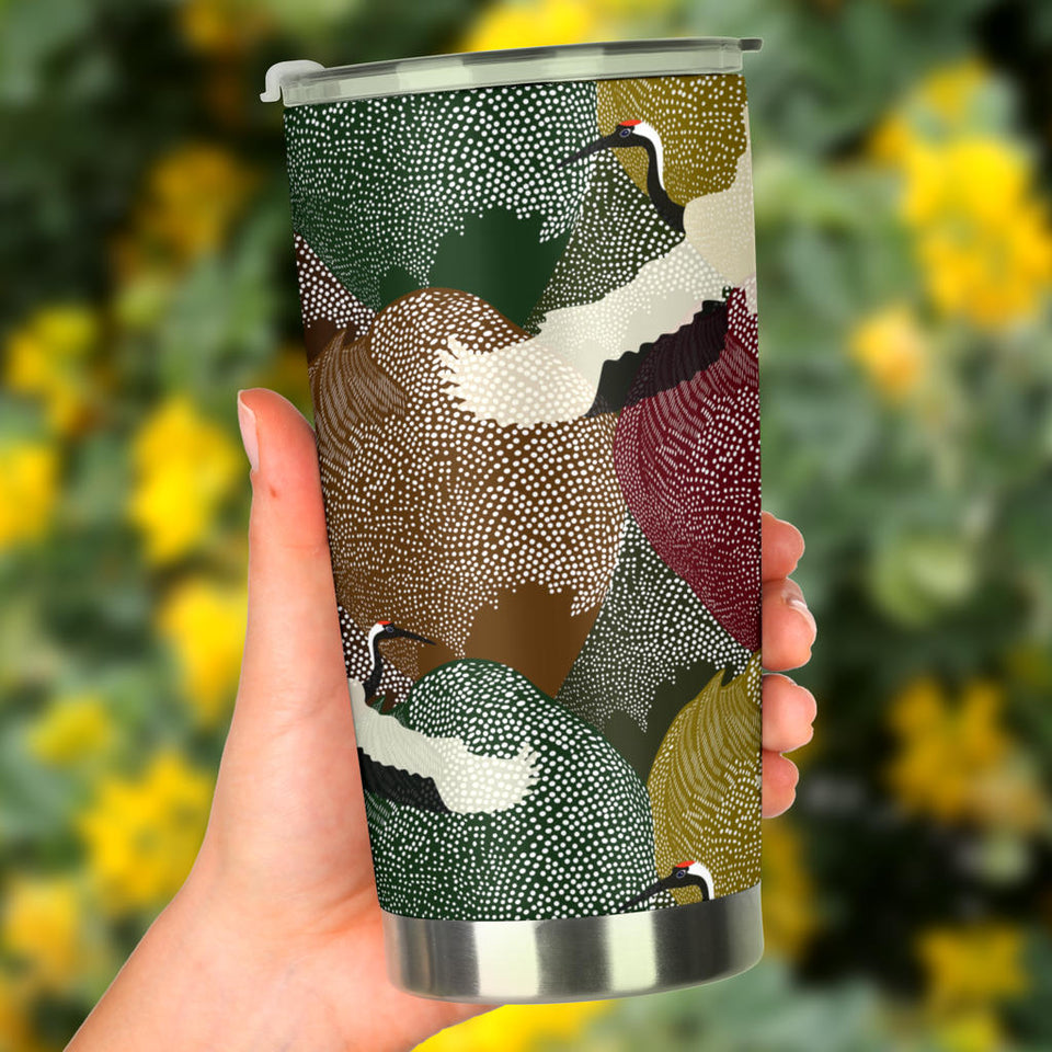 Japanese Cranes Flying Forest Dot Pattern Tumbler