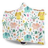 Cute Elephants Palm Tree Flower Butterfly Pattern Hooded Blanket