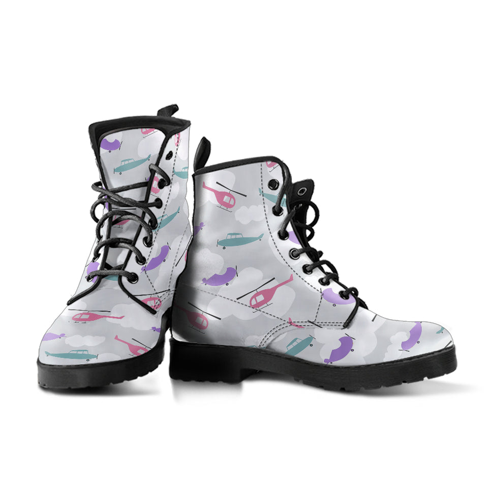 Helicopter Plane Pattern Leather Boots