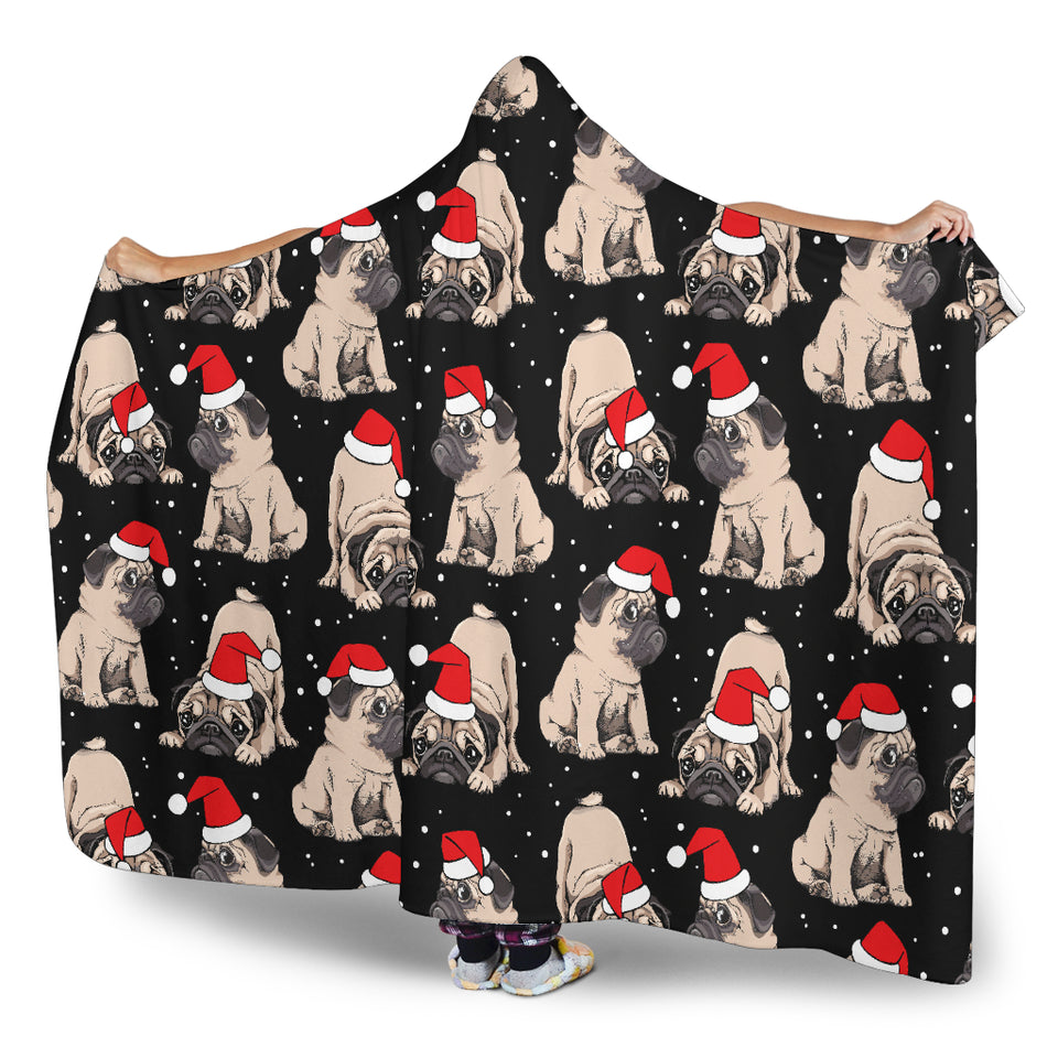 Christmas Pugs Santa_S Red Cap Pattern Hooded Blanket