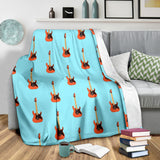 Electric Guitar Pattern Light Blue Background Premium Blanket