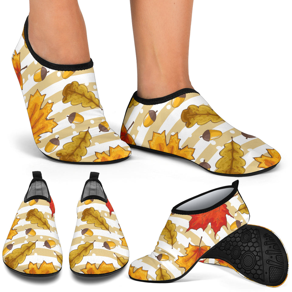 Maple Leaf Oak Leaf Acorns Beige Striped Background Aqua Shoes