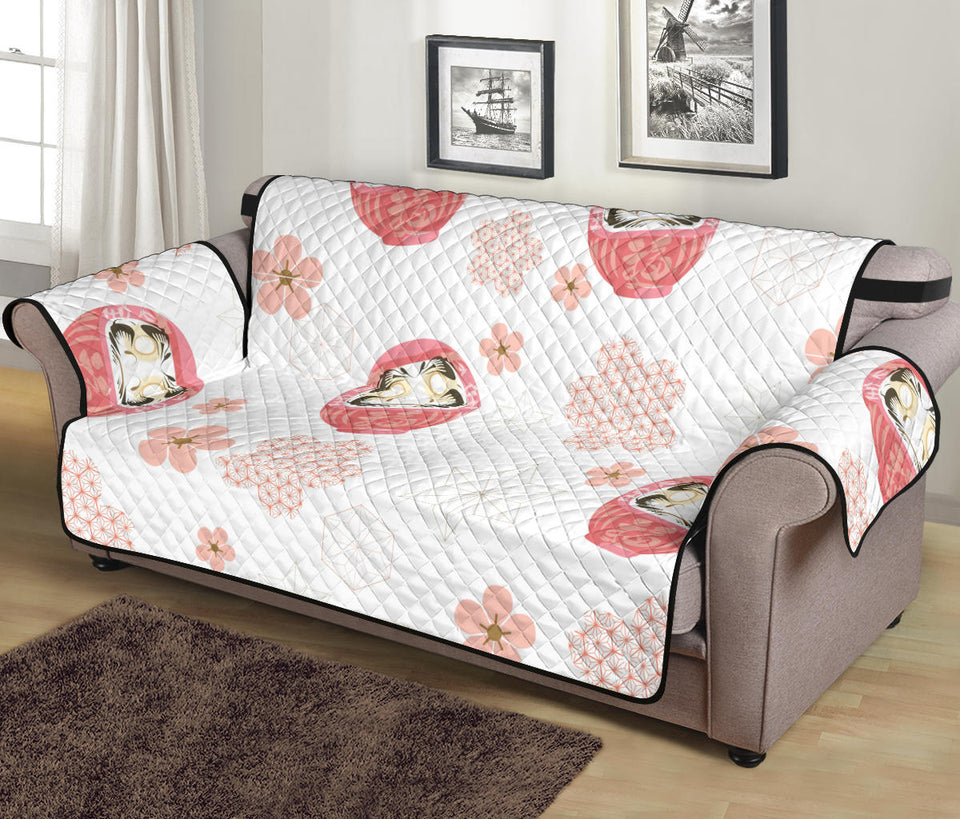 Daruma japanese wooden doll cherry blossom flower pattern Sofa Cover Protector