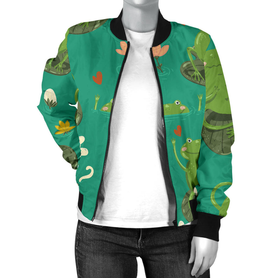 Cute Frog Dragonfly Design Pattern Women'S Bomber Jacket