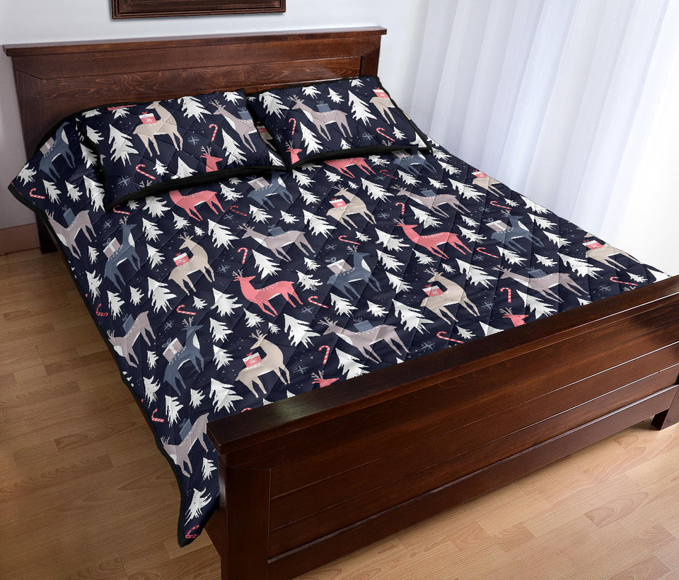 Deers Winter Christmas pattern Quilt Bed Set