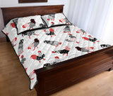 Cool rooster chicken cock floral ornament background Quilt Bed Set