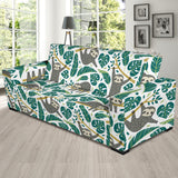 Cute Sloths Tropical Palm Leaves White Background Sofa Slipcover