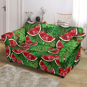 Watermelons Tropical Palm Leaves Pattern Background Loveseat Couch Slipcover