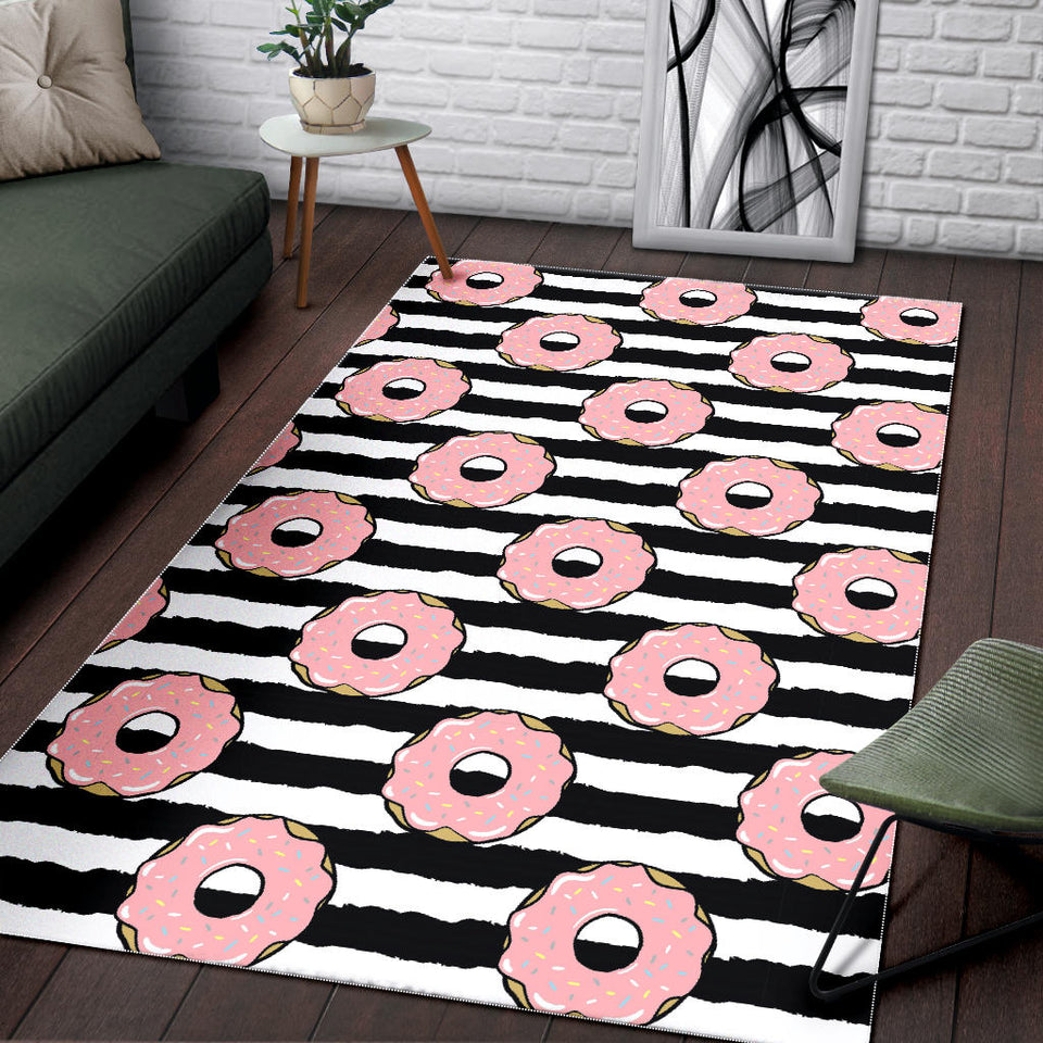Donuts Pink Icing Striped Pattern Area Rug
