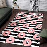 Donuts Pink Icing Striped Pattern Area Rug