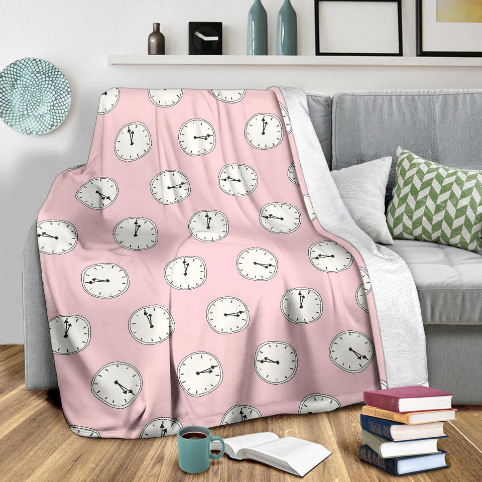 Clock Pattern Pink Blackground Premium Blanket
