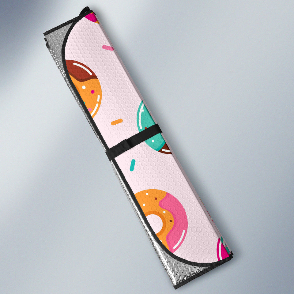 Donut Pattern Glaze Pink Background Car Sun Shade