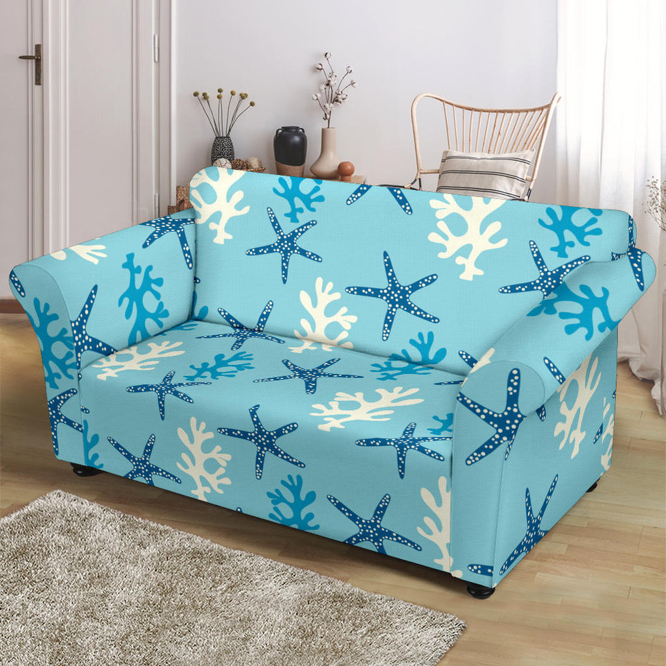 Blue Starfish Coral Reef Pattern Loveseat Couch Slipcover
