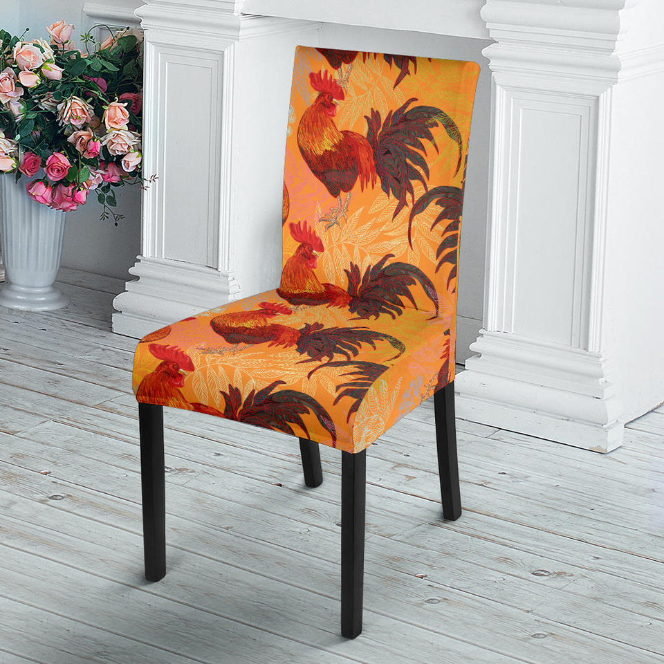 Red Rooster Chicken Cock Pattern Dining Chair Slipcover
