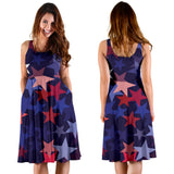 Red Blue Star Pattern Sleeveless Midi Dress