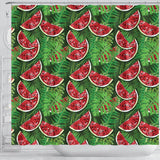 Watermelons Tropical Palm Leaves Pattern Background Shower Curtain Fulfilled In US