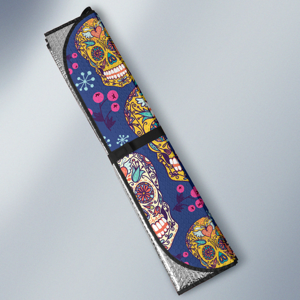Sugar Skull Flower Pattern Car Sun Shade