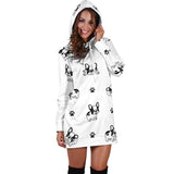 Cute French Bulldog Paw Pattern Women'S Hoodie Dress