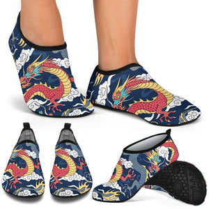 Blue Red Dragon Cloud Pattern Aqua Shoes