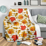 Maple Leaf Oak Leaf Acorns Beige Striped Background Premium Blanket