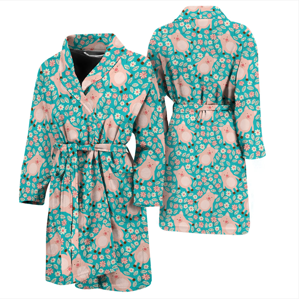 Pig Pattern Print Design 01 Men's Bathrobe
