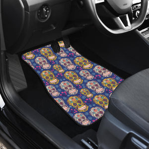 Sugar Skull Flower Pattern Front Car Mats
